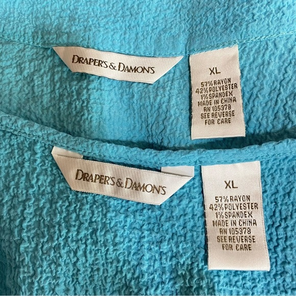Draper’s & Damon’s 2pc Cyan Blue Crinkle Texture Blouse Set - Picture 4 of 8